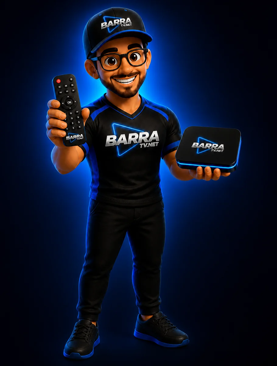 Mascote oficial da Barra TV segurando controle e aparelho